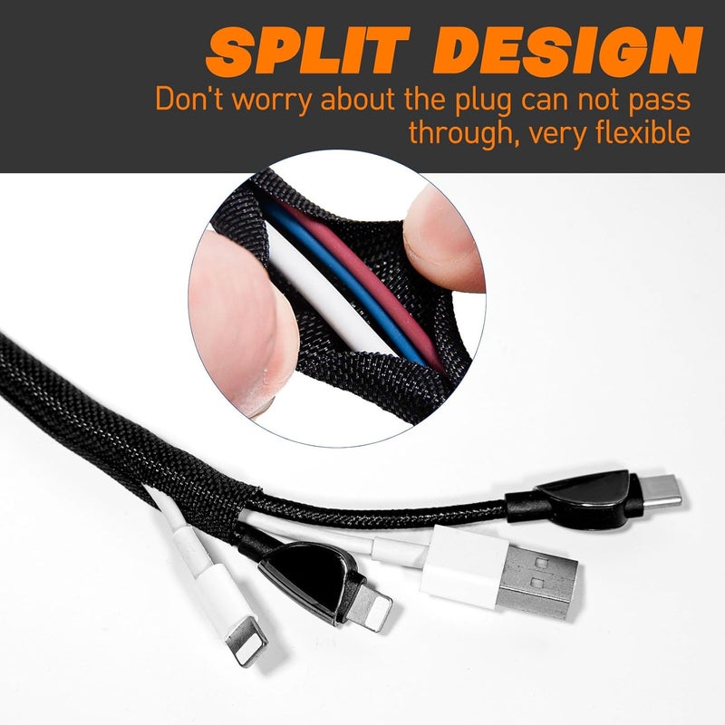 SKNONO Split Braided Sleeve Cable Management Wire Loom Cord Covers for High-Temperature Automotive Harness and Home Cable Management, 12ft - 3/4 inch Self-Wrapping Tubing Cord Protector - Image 5